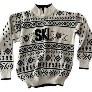 Vintage gray ski zip up long sleeve knit sweater size M